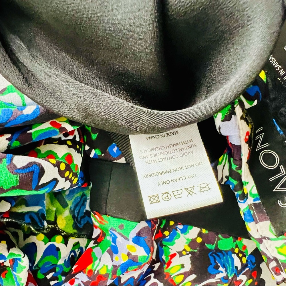 NWT Saloni Dana Silk Crepe Ruffle Floral Bodycon Midi Dress Holi Marina Beaded 2 - Picture 9 of 11